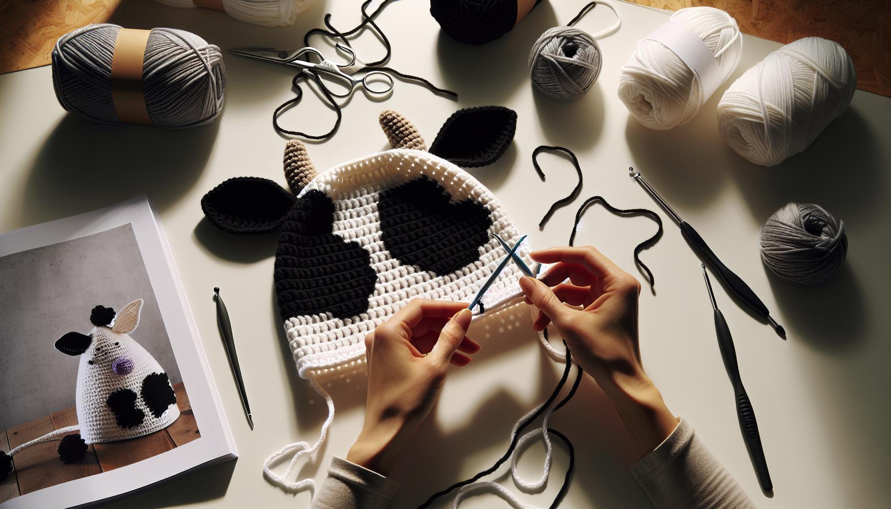 How to Crochet a Cow Hat: Black & White Spots With Ears